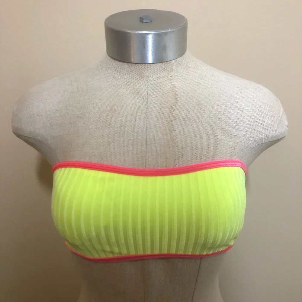 Revibe by Dippin’ Daisies bandeau encore strapless neon bikini top ribbed